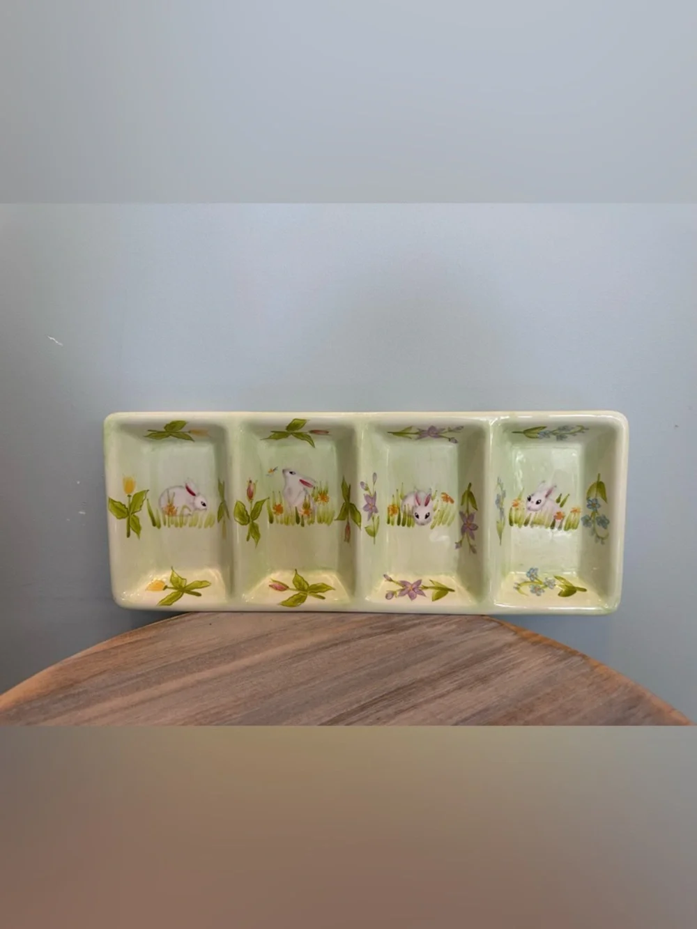 Sweet Olive Designs 4 in 1 divided Bunny Serving Tray hand painted Easter Decor